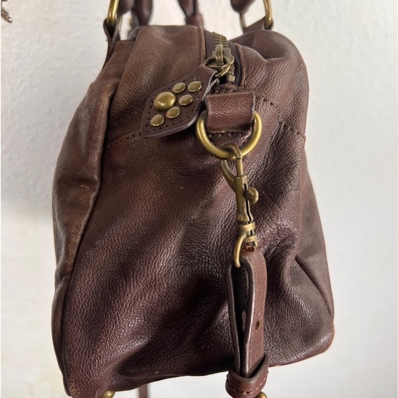 Brown Leather Crossbody/handheld bag with gold studs. Perfect size! 7-1/2Hx10W - Picture 2 of 10
